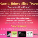 Affiche de l'élection Miss Tournai 2025, inscriptions ouvertes le 1er décembre sur misstournai.be.