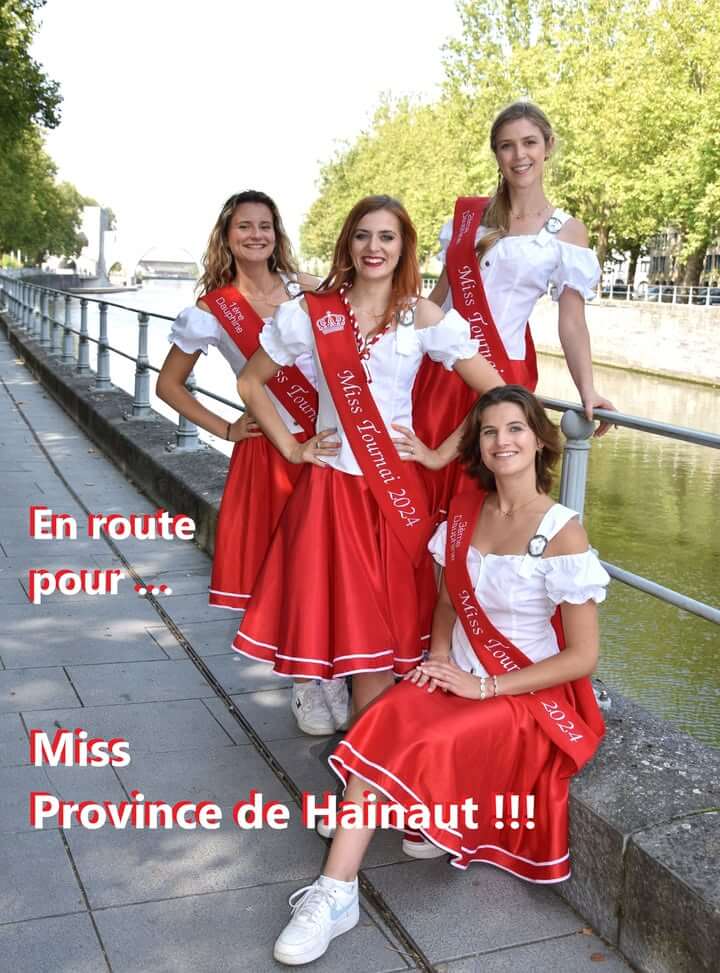 Les candidates Miss Province de Hainaut 2025 de Tournai: Lola Vancoppenolle, Catherine Choquet, Cyrielle Gouat, Lola Hespel.