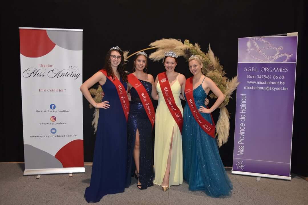 Manoëlle, Estelle, Lola et Nolwenn, podium Miss Antoing, 2024. Félicitations spéciales à Lola, 2ème Dauphine.