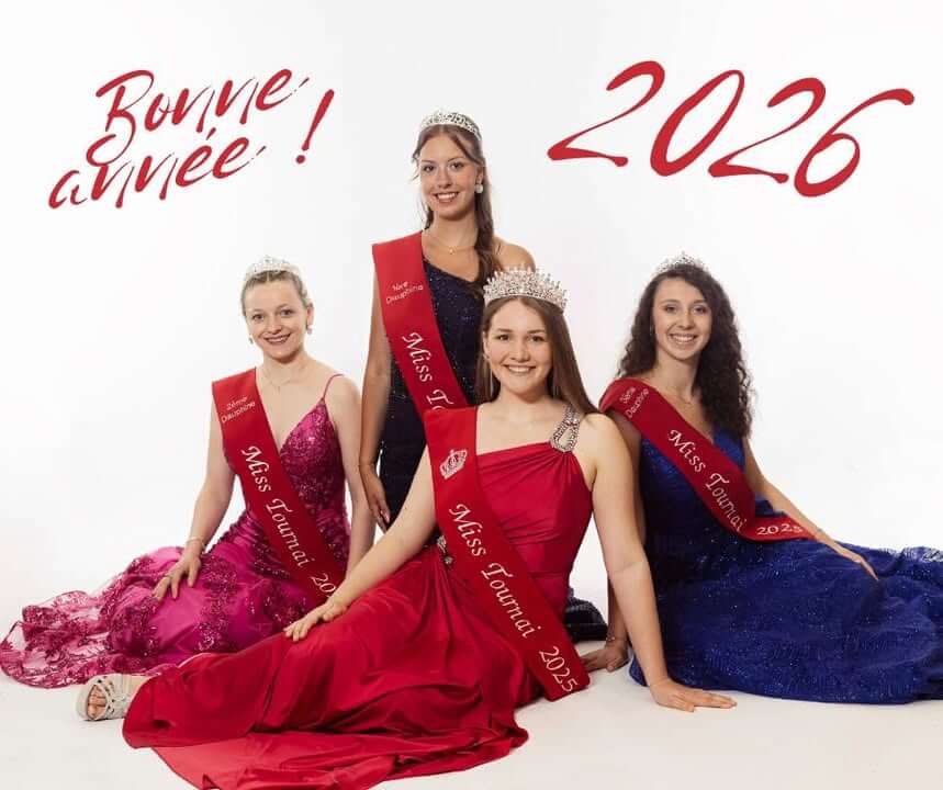Bonne année 2026 souhaitée par le groupe Miss Tournai avec des vœux sincères pour une année mémorable.